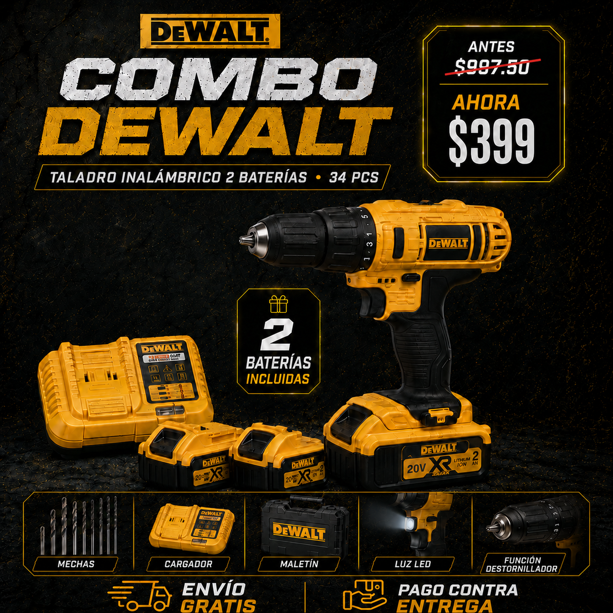 Taladro Inalámbrico DeWalt 48V + 2 Baterías de Regalo [LIQUIDACIÓN DE STOCK]
